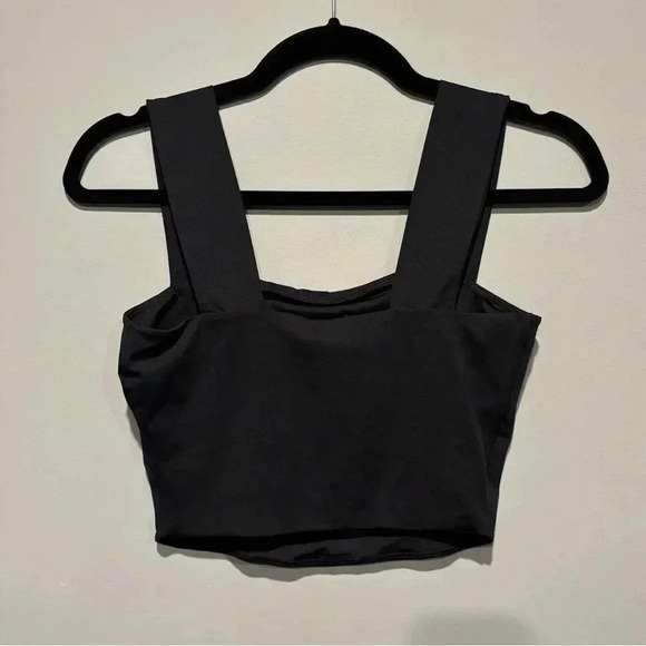CLARE WIDE STRAP SECOND SKIN CROP TOP |  BLACK - Picture 3 of 9